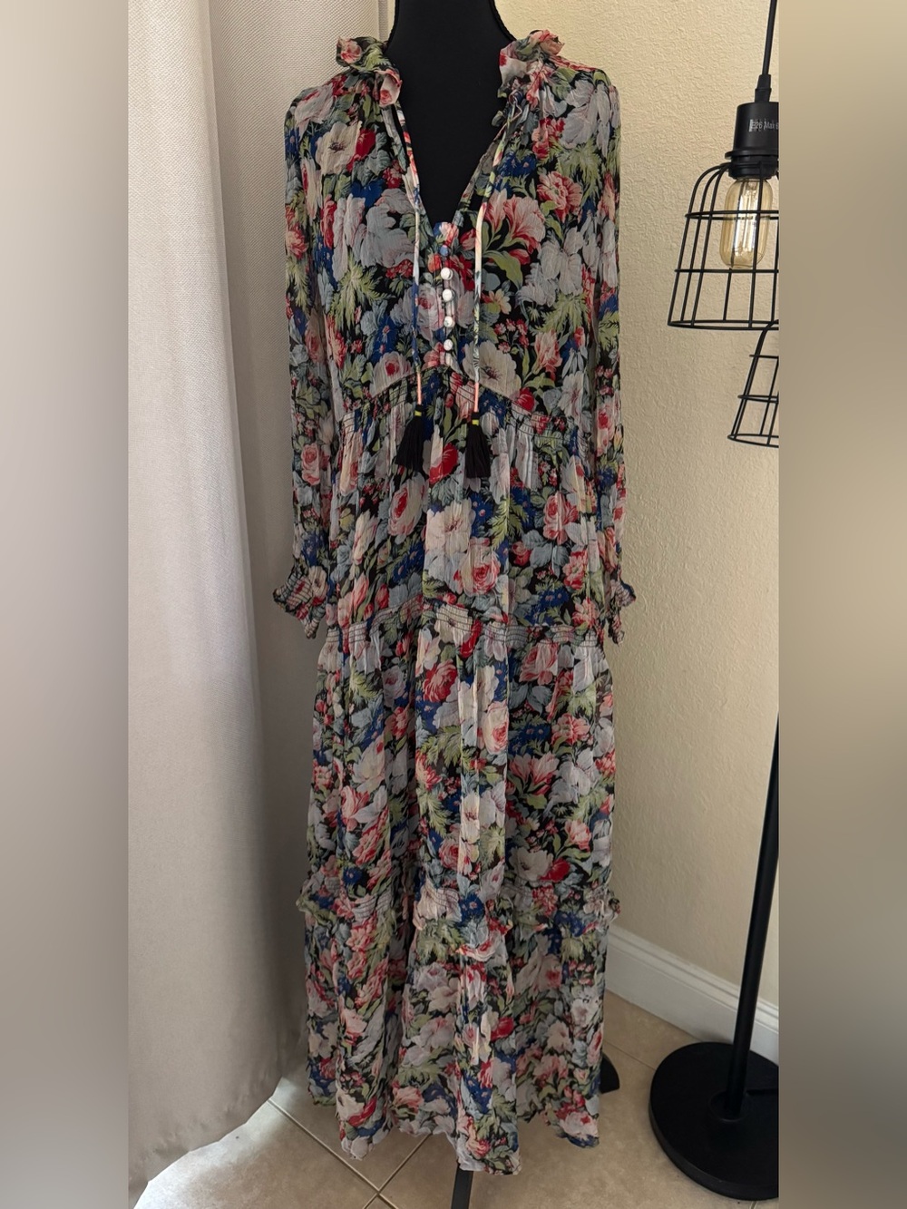 Anthropologie Marais Floral Chiffon Maxi Dress NWT Boho Romantic XS - Picture 2 of 9
